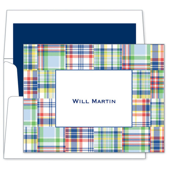 Blue Madras Patch Folded Note Cards